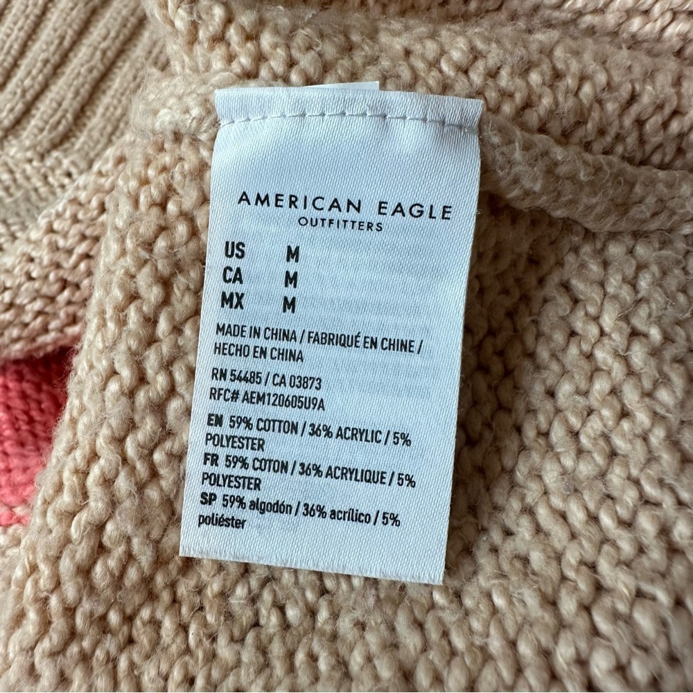 American Eagle AE Women’s Pink Beige Striped Sweater Size Medium M - Picture 7 of 9